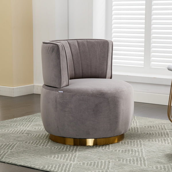 Channel-Tufted Velvet Swivel Accent Chair styled on a sunlit patio with side table