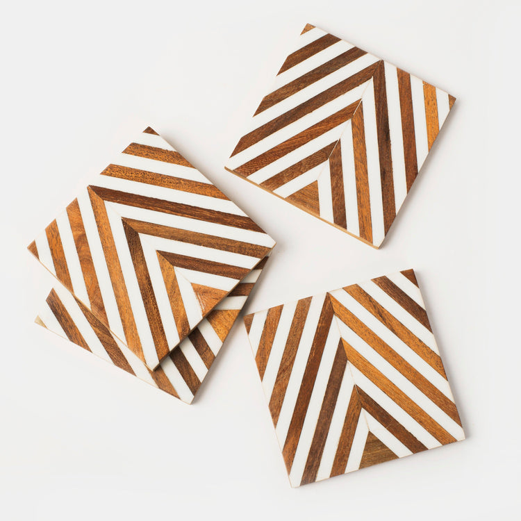 Chevron Wood Resin Coaster Set