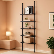 Tension-Mount Five-Tier Ladder Bookshelf – in black relief | Roost & Roam