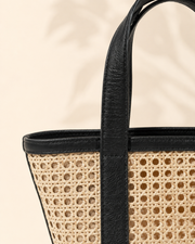 Leather Trim Cane Weave Carryall Bag