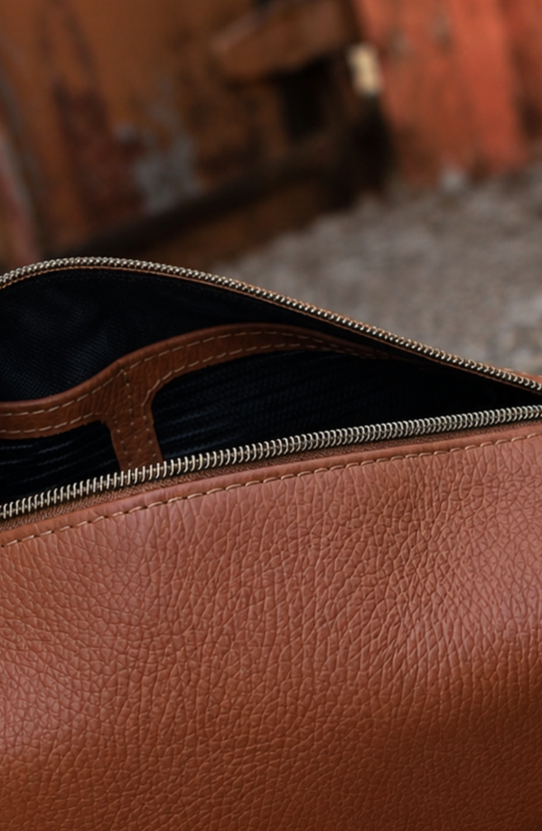Leather-Grain Zip Toiletry Bag