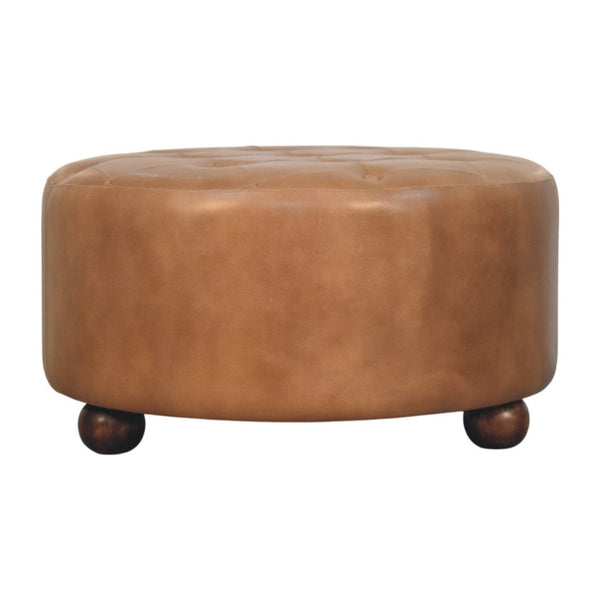 Tufted Buffalo Hide Round Ottoman