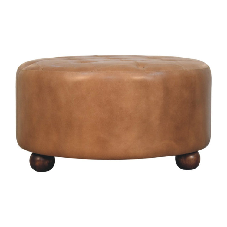 Tufted Buffalo Hide Round Ottoman