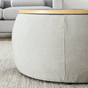 Upholstered Round Storage Ottoman Table — back and side profile detail