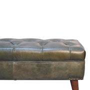Tufted Leather Upholstered Mango Wood Bench