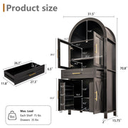 Black Arched Pantry Cabinet with Glass Doors