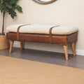 Boucle Leather Strap Upholstered Bench