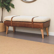 Boucle Leather Strap Upholstered Bench
