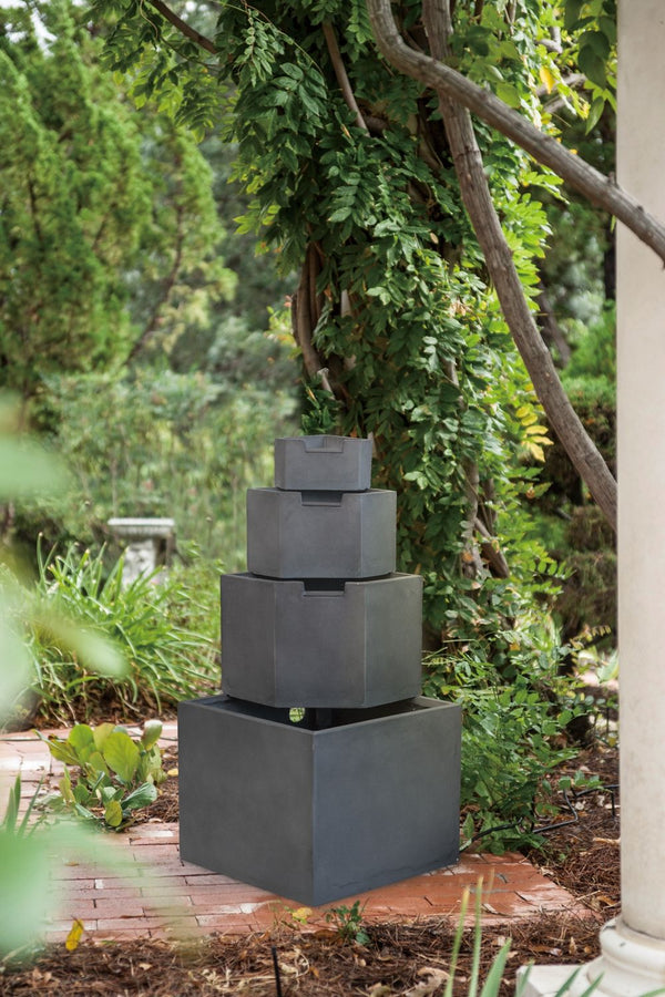 Cement Four-Tier Block Outdoor Fountain