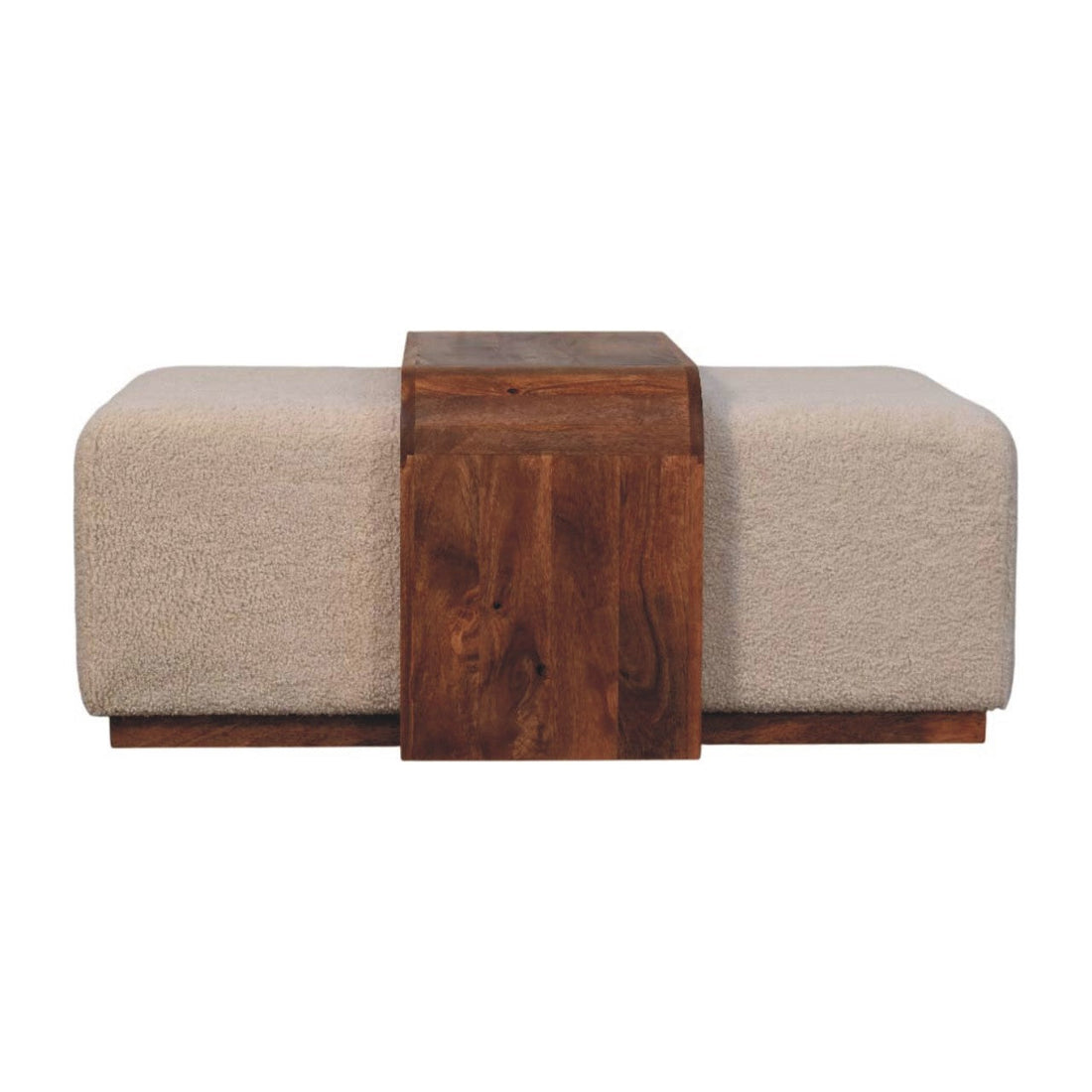 Boucle Upholstered Bench Duo with Wood Table