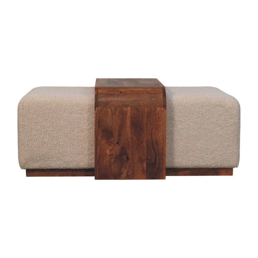 Boucle Upholstered Bench Duo with Wood Table