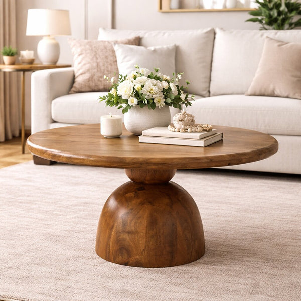 Sculpted Mango Wood Pedestal Coffee Table