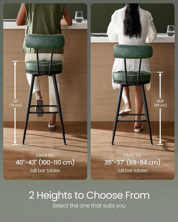Forest Green Faux Leather Bar Stools Set of 2