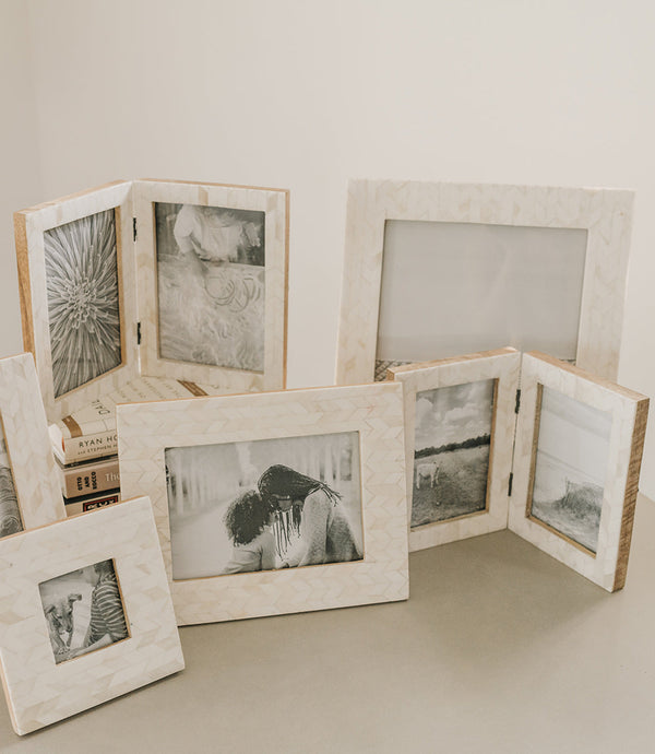 Chevron Bone Inlay Double Picture Frame