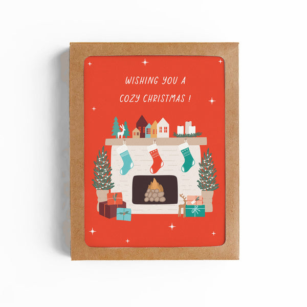 Illustrated Fireplace Holiday Card Set
