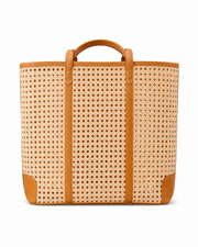 Leather and Rattan Cane Tote Bag