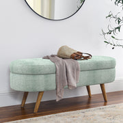 Oval Upholstered Storage Bench Wood Legs