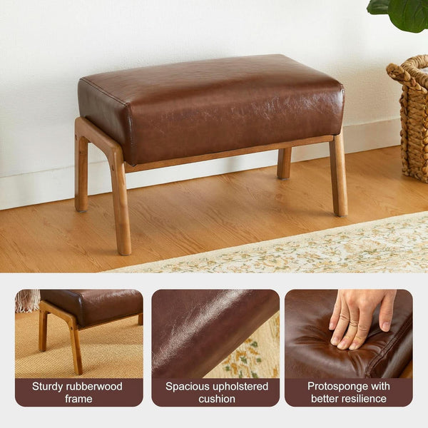 Faux Leather Walnut-Finish Ottoman Bench – ottoman (view 5) | Roost & Roam