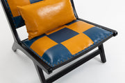 Patchwork Leather Sling Accent Chair — detail of finish and surface variation