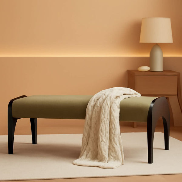 Linen-Texture Upholstered Arch-Leg Bench – ottoman | Roost & Roam