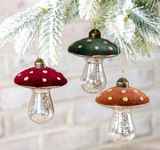 Velvet Top Mushroom Ornaments, Set of 3