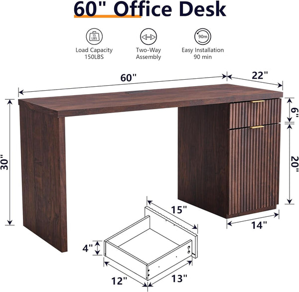 Reeded Panel Dark Walnut-Finish Desk – home office set (view 2) | Roost & Roam