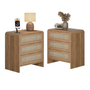 Rattan-Front Curved Nightstand Set styled beside a bed with a lamp and book