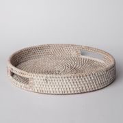 Whitewashed Rattan Round Tray
