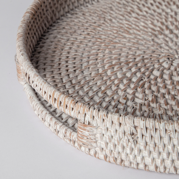Whitewashed Rattan Round Tray