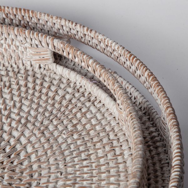 Whitewashed Rattan Round Tray