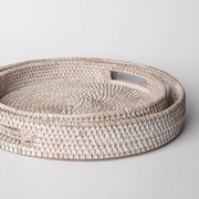 Whitewashed Rattan Round Tray