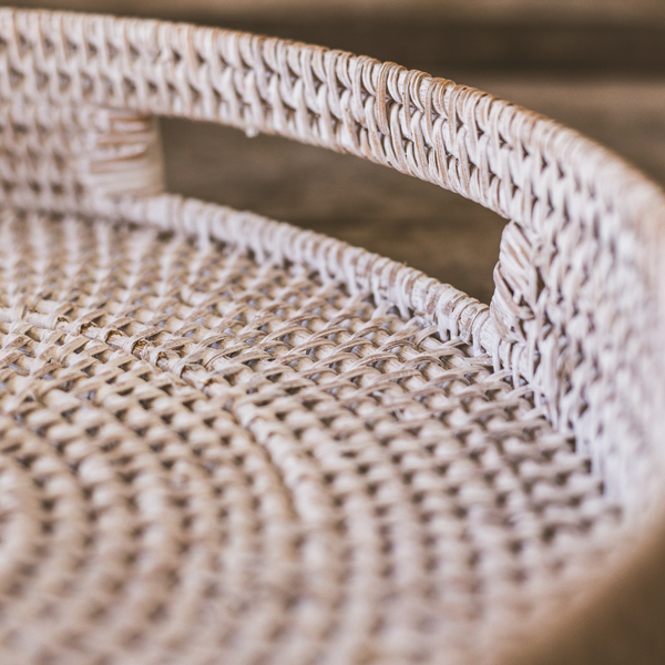 Whitewashed Rattan Round Tray