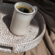 Whitewashed Rattan Round Tray