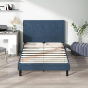 Navy Linen-Look Upholstered Platform Bed Frame