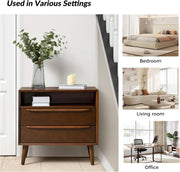Walnut-Finish Charging Nightstand Two-Drawer