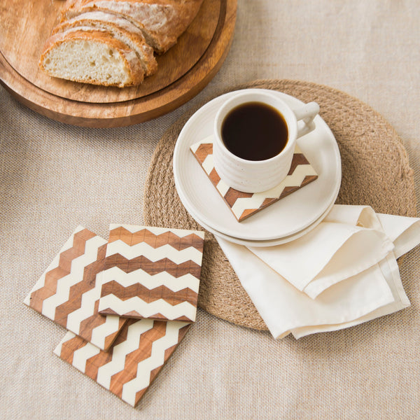 Chevron Wood Resin Coaster Set