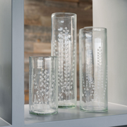 Clear Etched Glass Tall Vases, Set of
