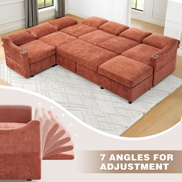 Chenille Modular Sleeper Sectional Sofa
