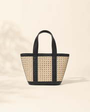 Leather Trim Cane Weave Carryall Bag