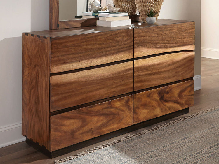 Smokey Walnut Six-Drawer Wood Dresser