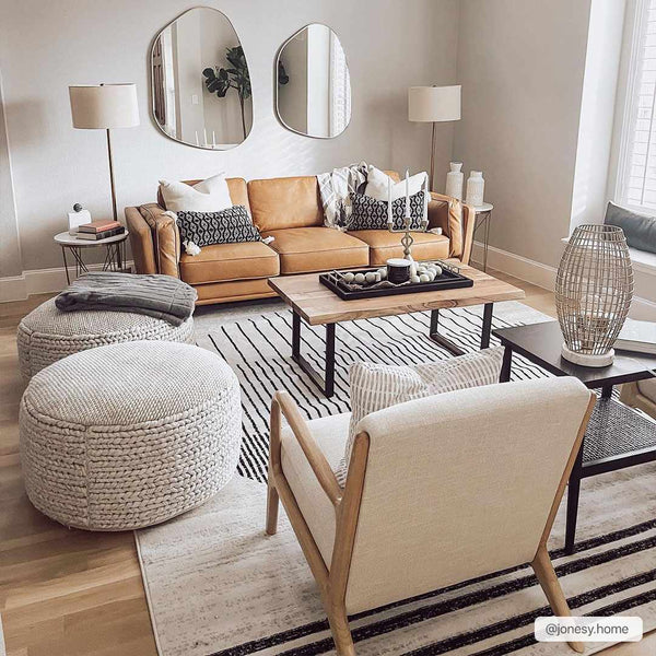 Black & Cream Abstract Geometric Stripe Area Rug