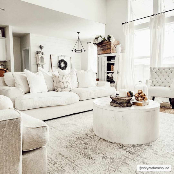 Cream & Fog Gray Distressed Medallion Area Rug