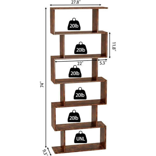 S-Curve Wood-Grain Bookcase Six Tier – book case (view 3) | Roost & Roam
