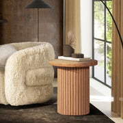 Fluted Pillar Round Wood Side Table