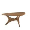 Triangle-Top Cross-Base Wood Coffee Table styled with ceramics and a linen runner
