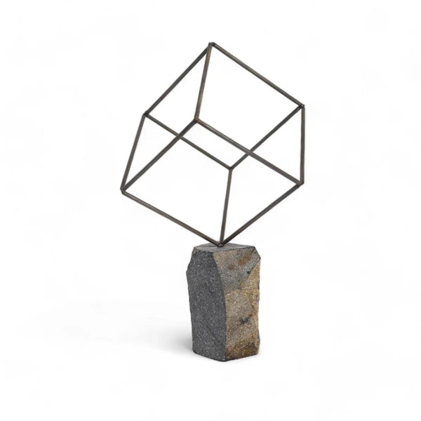 Wire and Stone Cube Sculpture