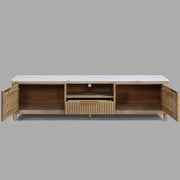 Fluted Wood TV Stand with Marble-Look Top