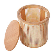 Cane Panel Round Wood Side Table — packaging and unboxing view