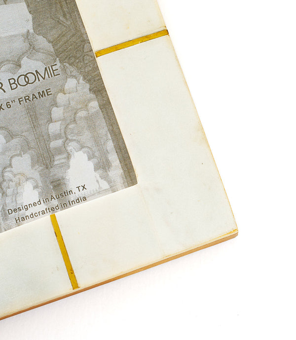 White Marble Brass Inlay Picture Frame