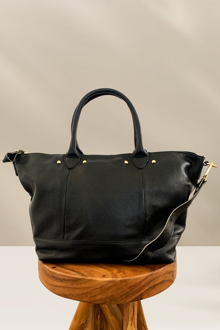 Pebbled Leather Structured Tote Bag
